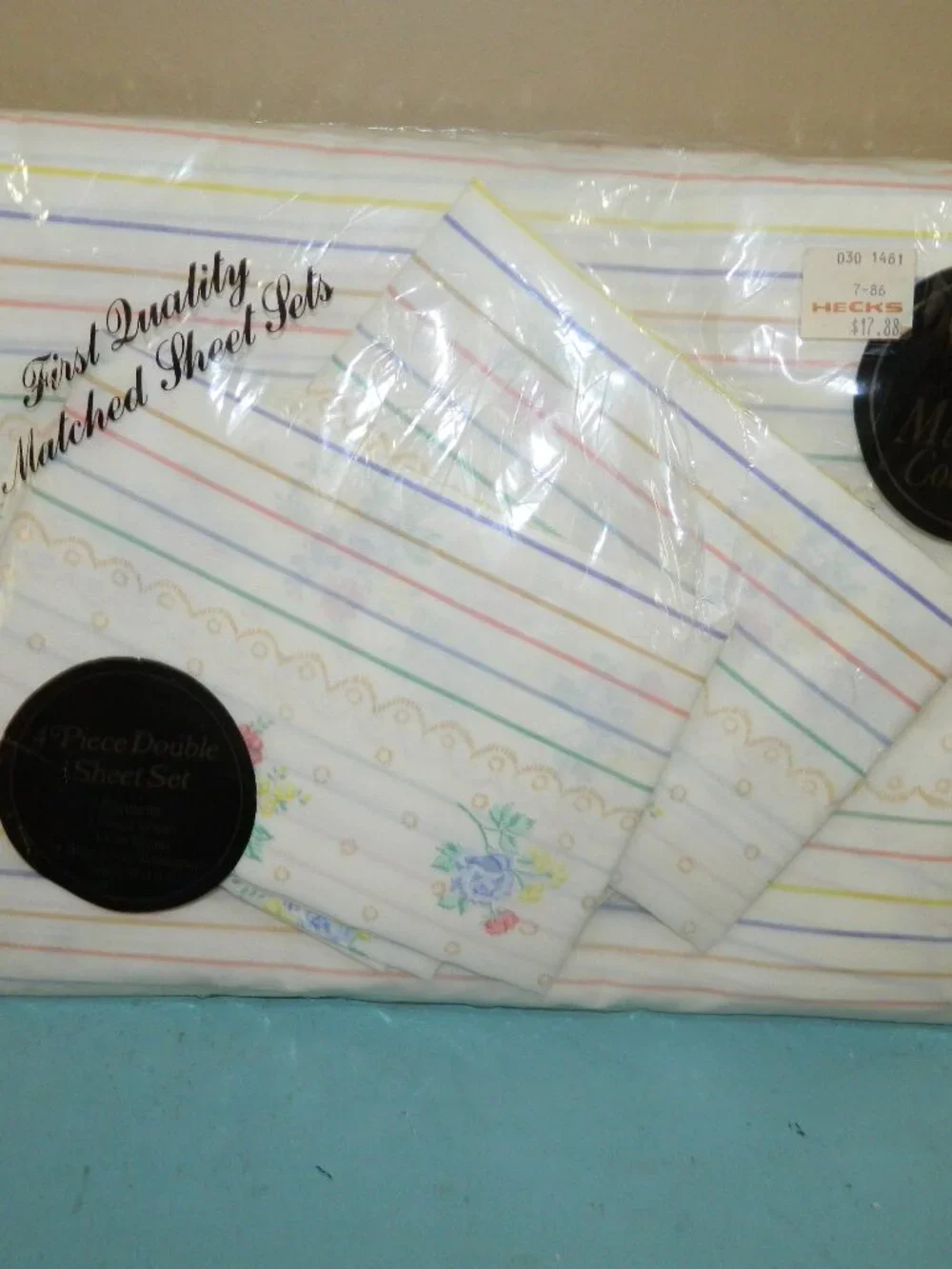 Vintage Madison Collection Floral Stripes Double/Full 4pc Bed Sheet Set NOS